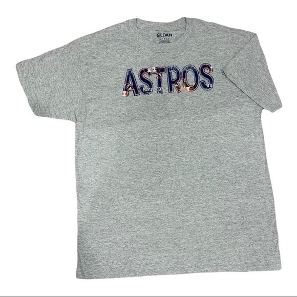 NEW Custom Made Applique Houston Astros TShirt Athletic Gray Unisex Size Large - Picture 2 of 4